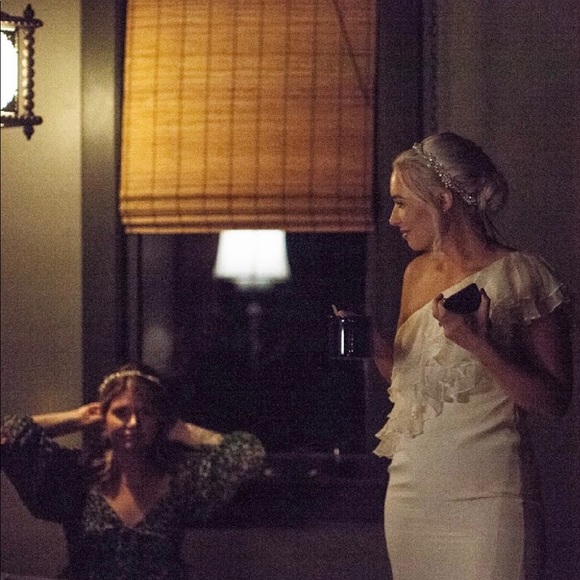 Marchesa Full Length Dress - One Shoulder Ruffles - Picture 4 of 5